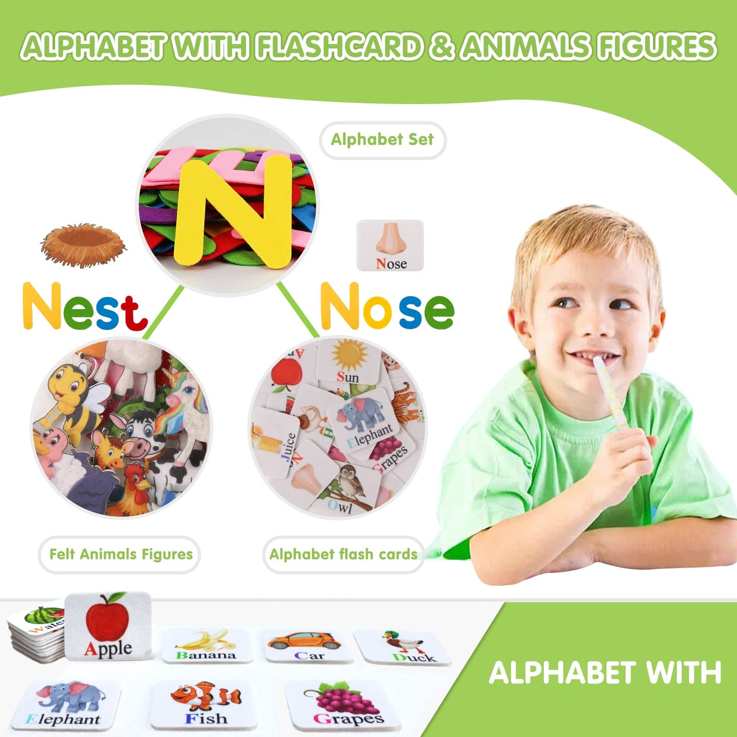 Craftstory 130 Pcs Alphabet Letters-Felt Flannel-Board For Toddlers Abc Learning Toys Uppercase Lowercase Flashcards Preschool S