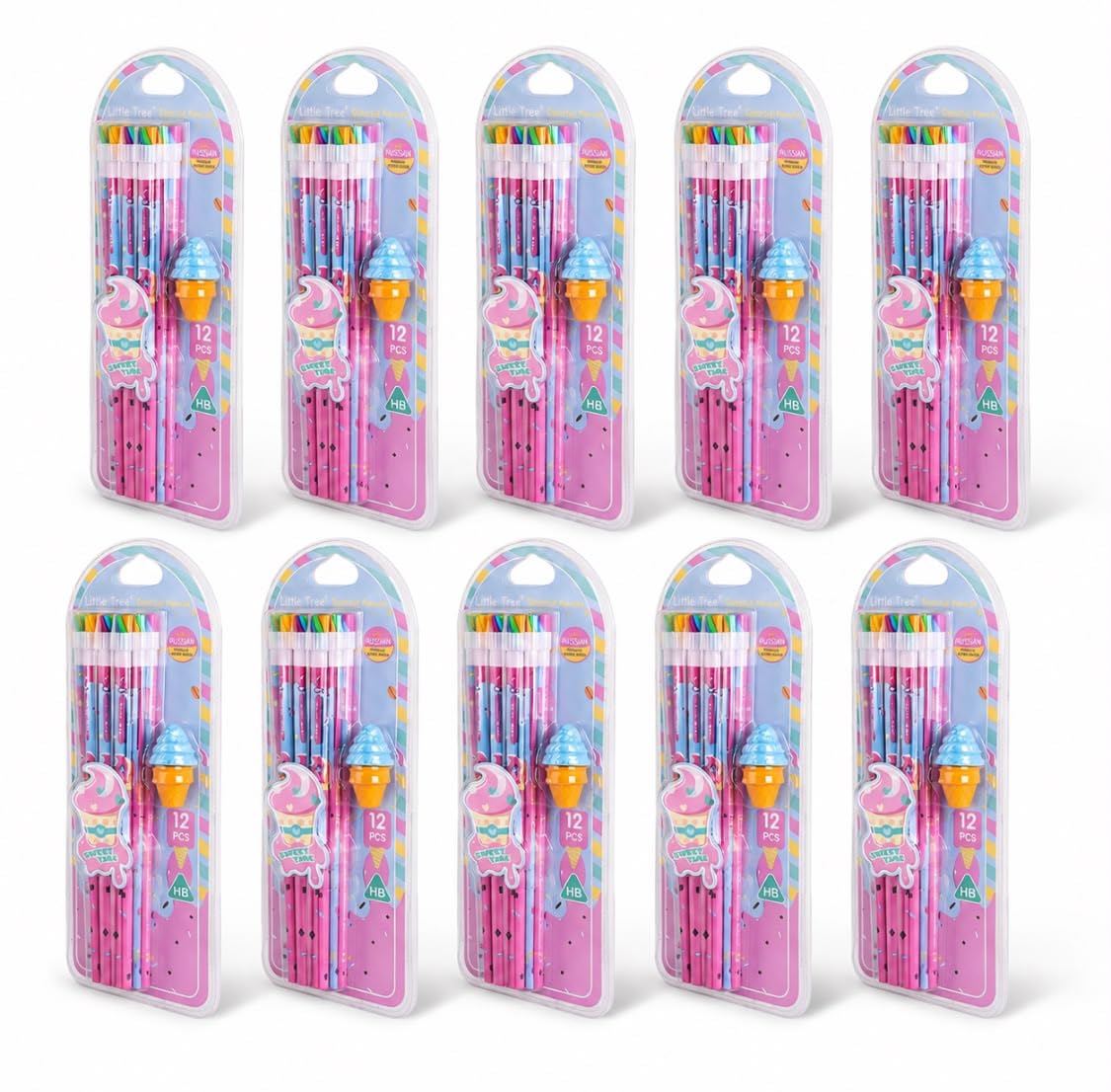 A Little Swag Pack Of 10 Packet Hb Pencils Set With Cute Ice Cream Erasers  Cartoon Theme Colourful School Pencils For Girls, B