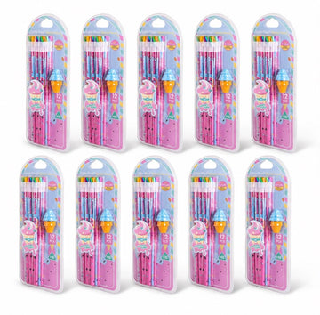 A Little Swag Pack Of 10 Packet Hb Pencils Set With Cute Ice Cream Erasers  Cartoon Theme Colourful School Pencils For Girls, B