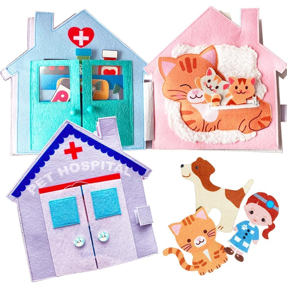 MOVEBO-Quiet Book for Toddlers Interactive Felt Busy Book for 3-Year-Old Boys and Girls Best Travel Toy and Educational Gift(Pet