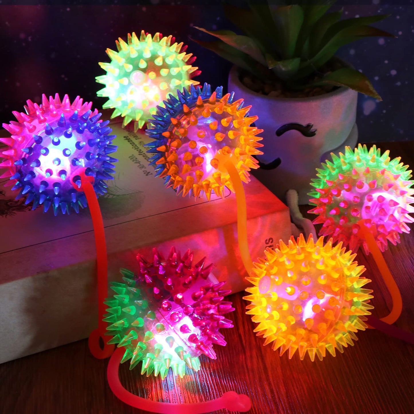 Haerbao 24 Pieces Light Up Bouncy Ball Light up Spike Rubber Ball Sensory Toy Flashing Spiky Sensory Stress Balls for Party Favo