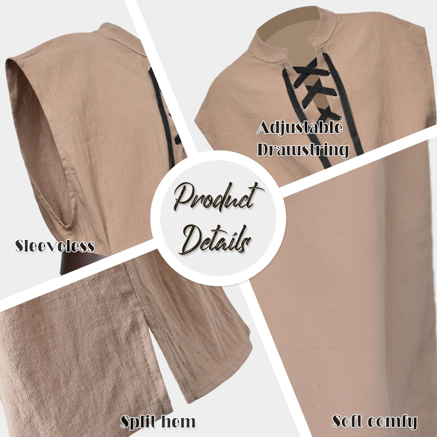 XonyiCos Boys Renaissance Pirate Set Medieval Sleeveless Lace Up Shirts & Belt and Ankle Pants Viking Scottish Halloween Kids Co