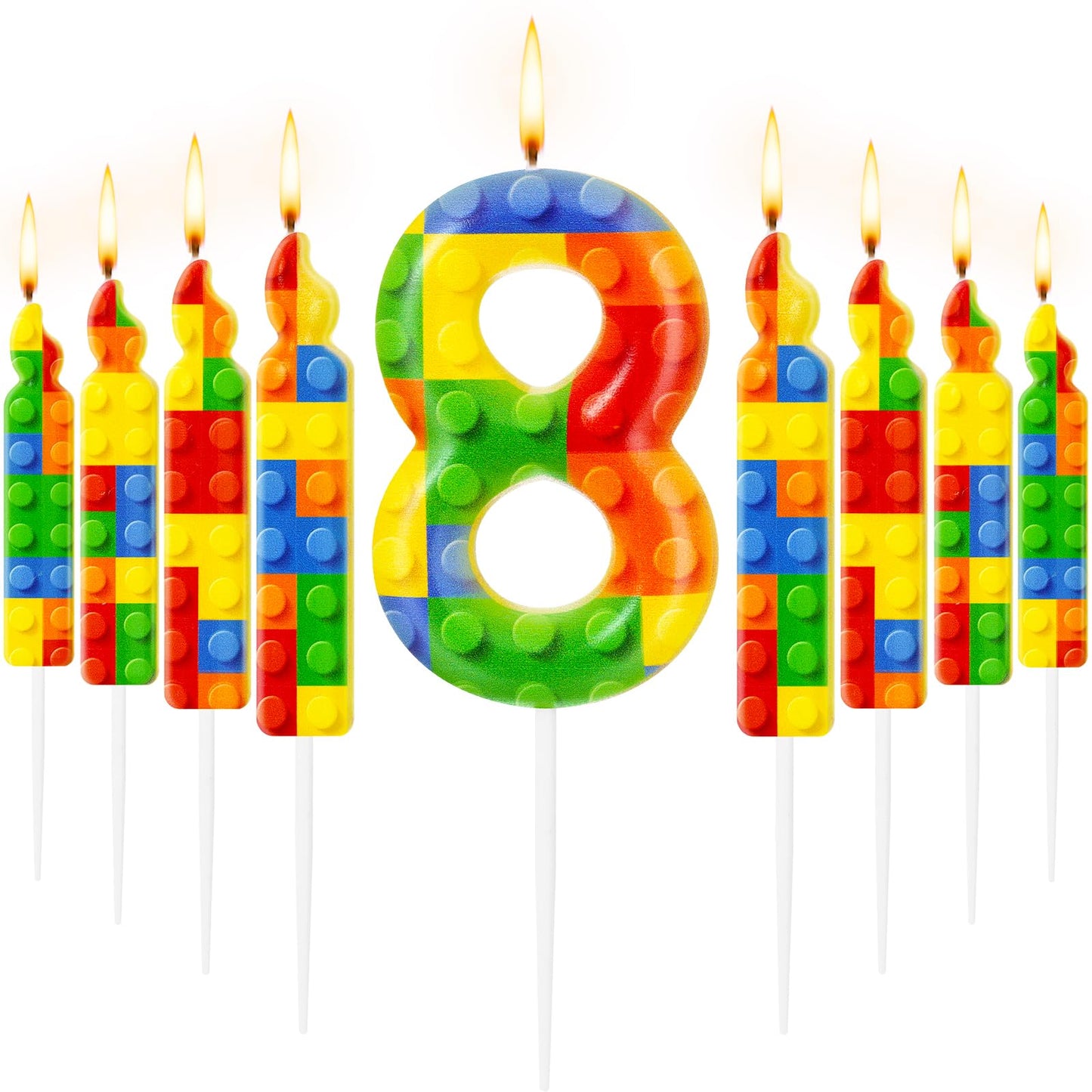 MTLEE 9 Pcs Building Block Candles Number 1-9 Building Block Birthday Candle Numeral Birthday Cake Topper Cupcake Candles for Bu