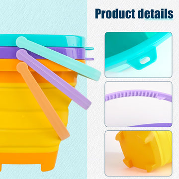 Shindel 3PCS Foldable Buckets, Colorful Foldable Beach Bucket Collapsible Sand Bucket Water Bucket for Beach Fun Summer Vacation