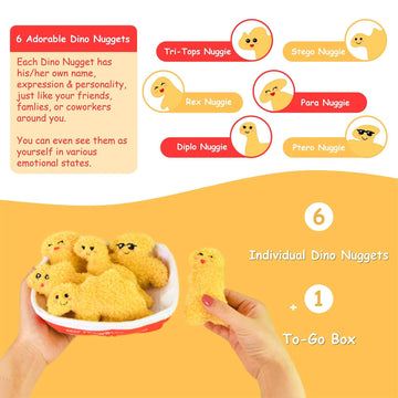 Positive Emotional Support Dino Nuggets Plush Toy, 6 Cute Stuffed Chicken Nuggets in 1 Soft To-Go Box, Inspirational Stuffed Ani