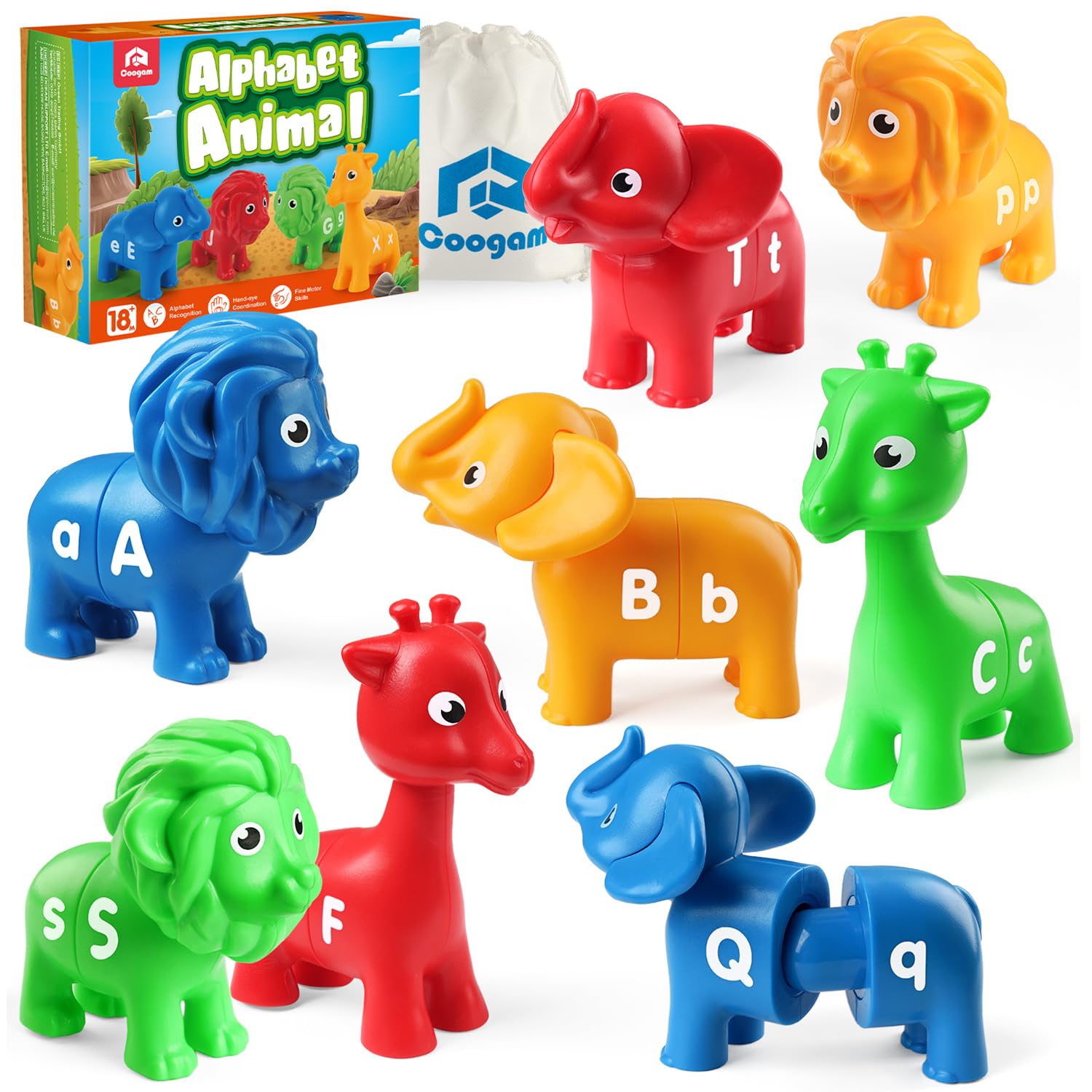 Coogam Abc Letters Matching Game, 26Pcs Alphabet Fine Motor Skill Color Shape Recoginition Preschool Educational Montessori Learning Toys For 2 3 4 Years Old Toddlers