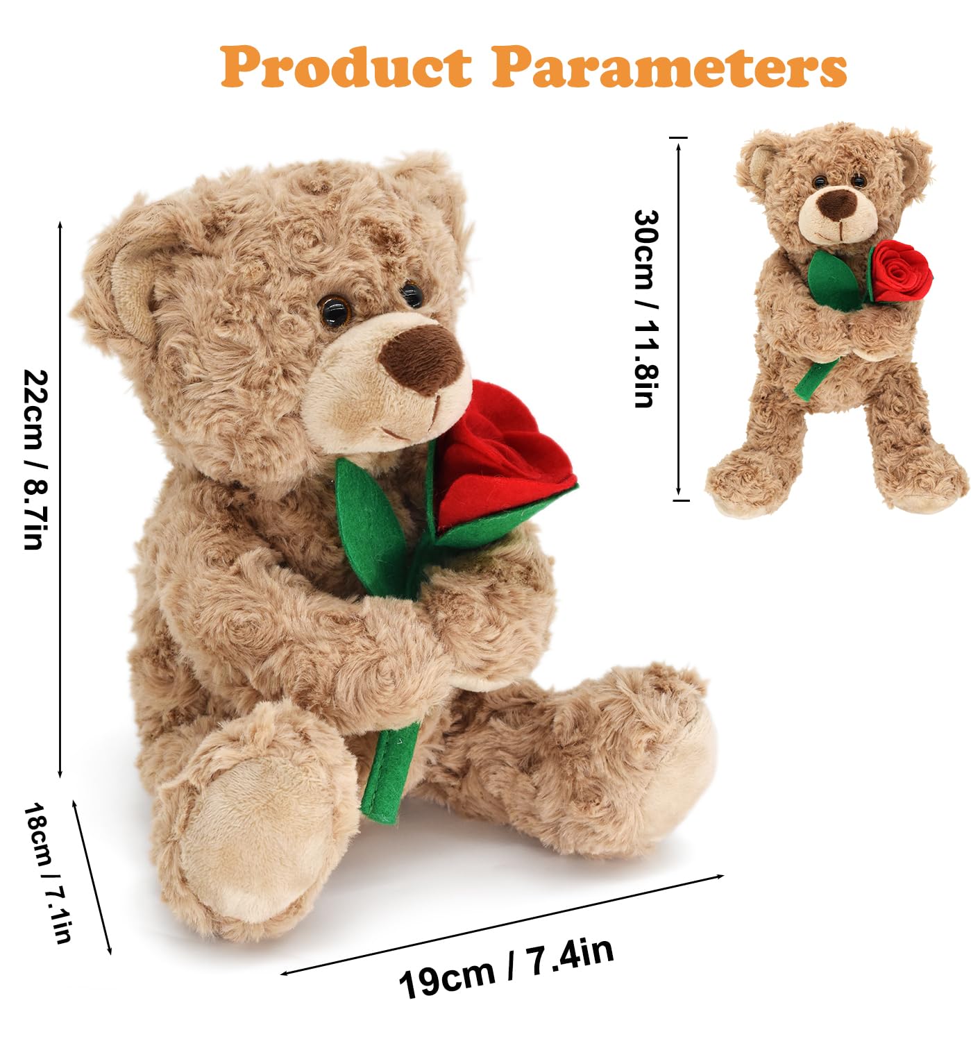 Bakalizoo 12'' Brown Stuffed Teddy Bear with Rose, Soft Plush Animal Toy for Kids, Girlfriend, Mom - Model B-QRJ-0102