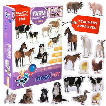18 Fridge Magnets For Toddlers Magdum - Mom And Baby Kids Magnets For Fridge - Toddler Magnets For Refrigerator - Magnetic Animals - Fridge Magnets For Kids - Animal Magnets - Toddler Fridge Magnets