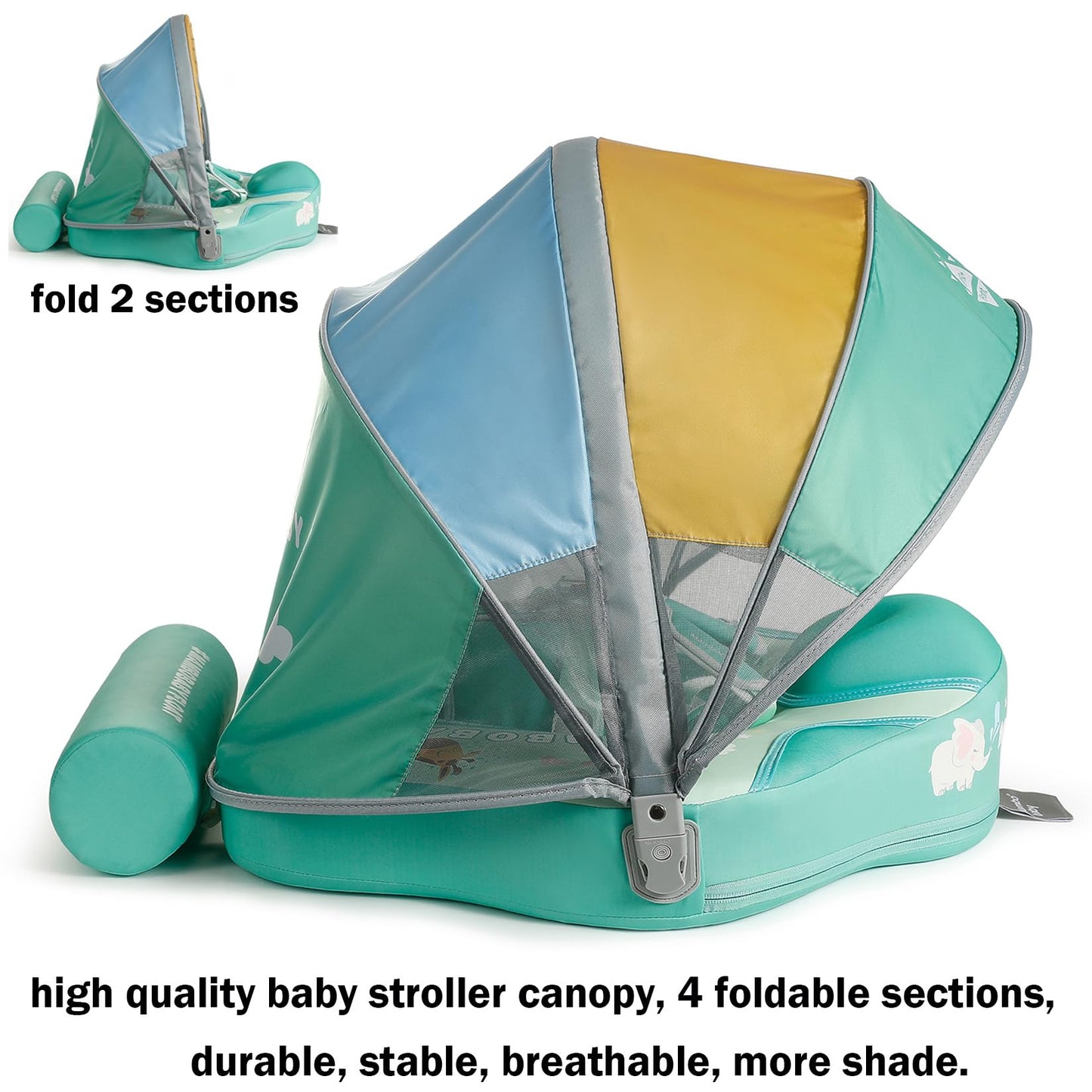 Mambobaby Float With Canopy Size Improved Non Inflatable Infant Baby Pool Float Smart Mambo Float Swim Trainer Add Tail Baby Swim Float Mambo Baby Float Solid Air Free Water Waist Swimming Ring