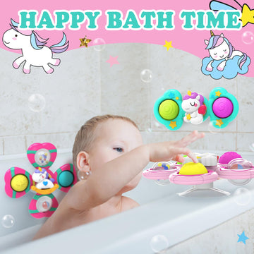 3PCS Suction Cup Fidget Spinner for Babies,Toddler Bath Toys,Airplane Car Travel Table & Window Sensory Toys for Toddlers,1 2 Ye