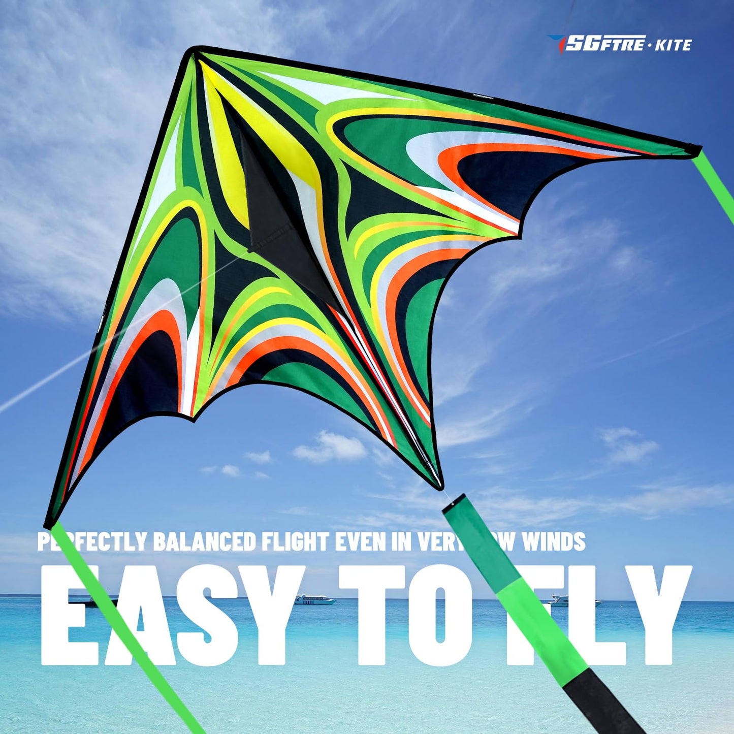 Sgftre Green Large Delta Kites Flying Toys Easy To Fly,Unique Design Shiny Colorful Outdoor Activities Flying Delta Kite For Kid