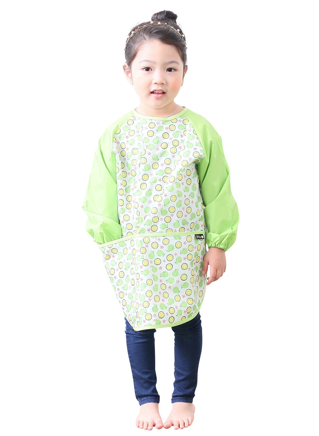 Plie Waterproof Kids Art Smocks 37 Colors (Age 1-10, S-XXL size), Green Orange (08-XXL)