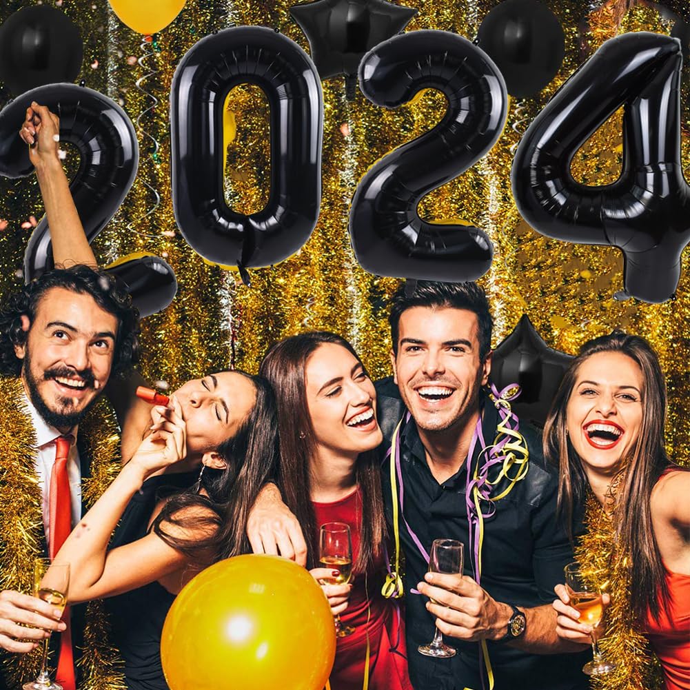 Toniful 2024 Graduation Balloons 42Inch Black 2024 Number Balloons Aluminum Foil Mylar Balloons For Graduation Decorations Class