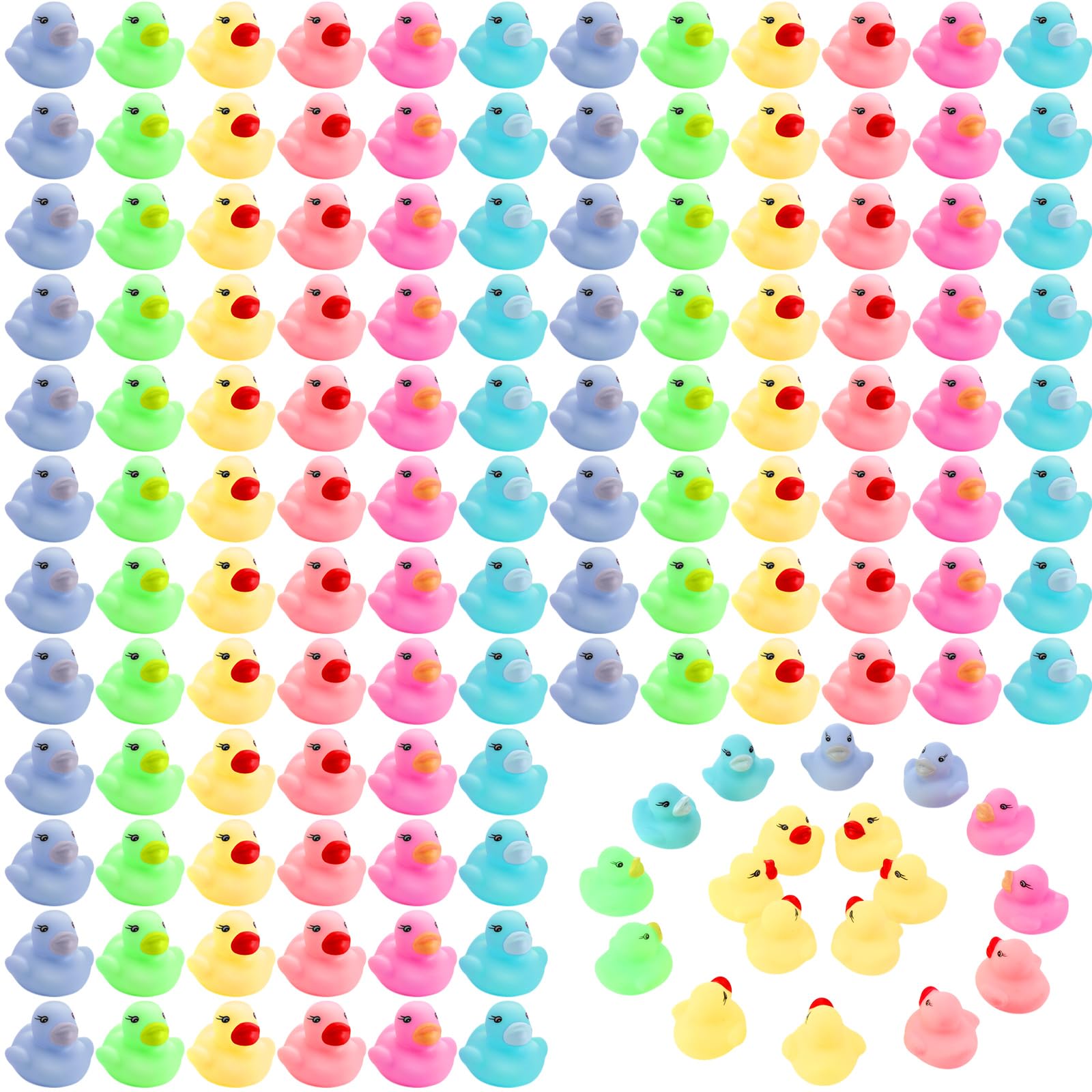 Teling 200 Pcs Mini Rubber Ducks in Bulk Yellow Tiny Baby Shower Ducks Float Squeak Bathtub Duckies Preschool Bath Toy for Birthday Party Gift(Macaron Color)
