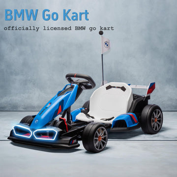 FORESEE 36V Licensed BMW Kids Electric Go Kart with Adjustable Seat, 7.5 MPH Drifting Car Battery Powered Ride On Go Kart with L