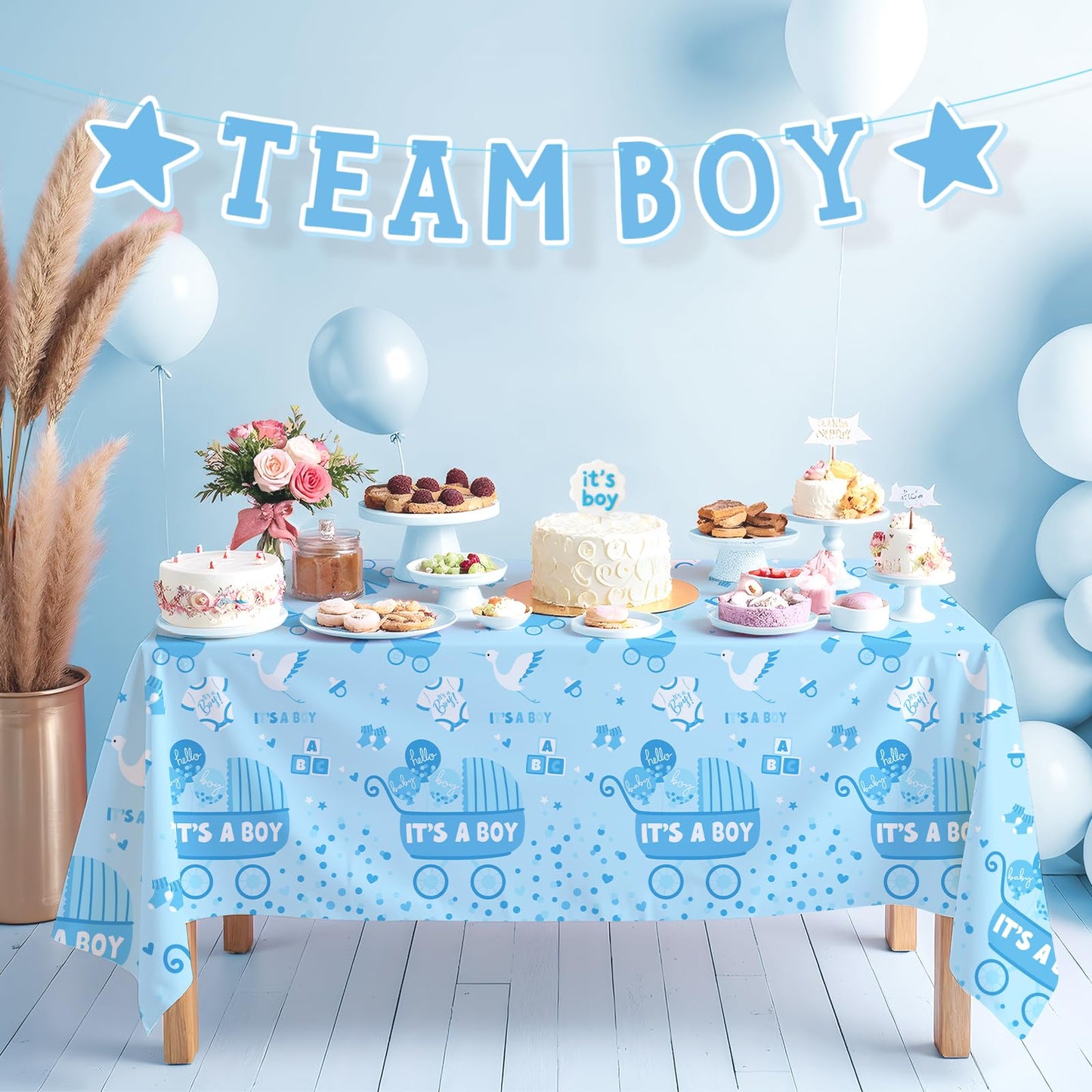 Gatherfun Baby Boy Shower Party Supplies: 2-Pack Its A Boy Decorations,Disposable Plastic Tablecloth, Ideal Table Cover for Baby