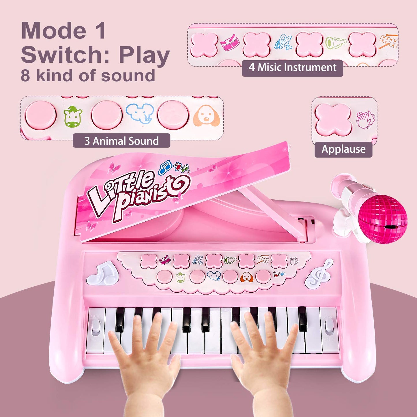 ZMZS First Birthday Toddler Piano Toys for 1 Year Old Girls  Baby Musical Keyboard 22 Keys Kids Age 1 2 3 Play Instrument with Microphone