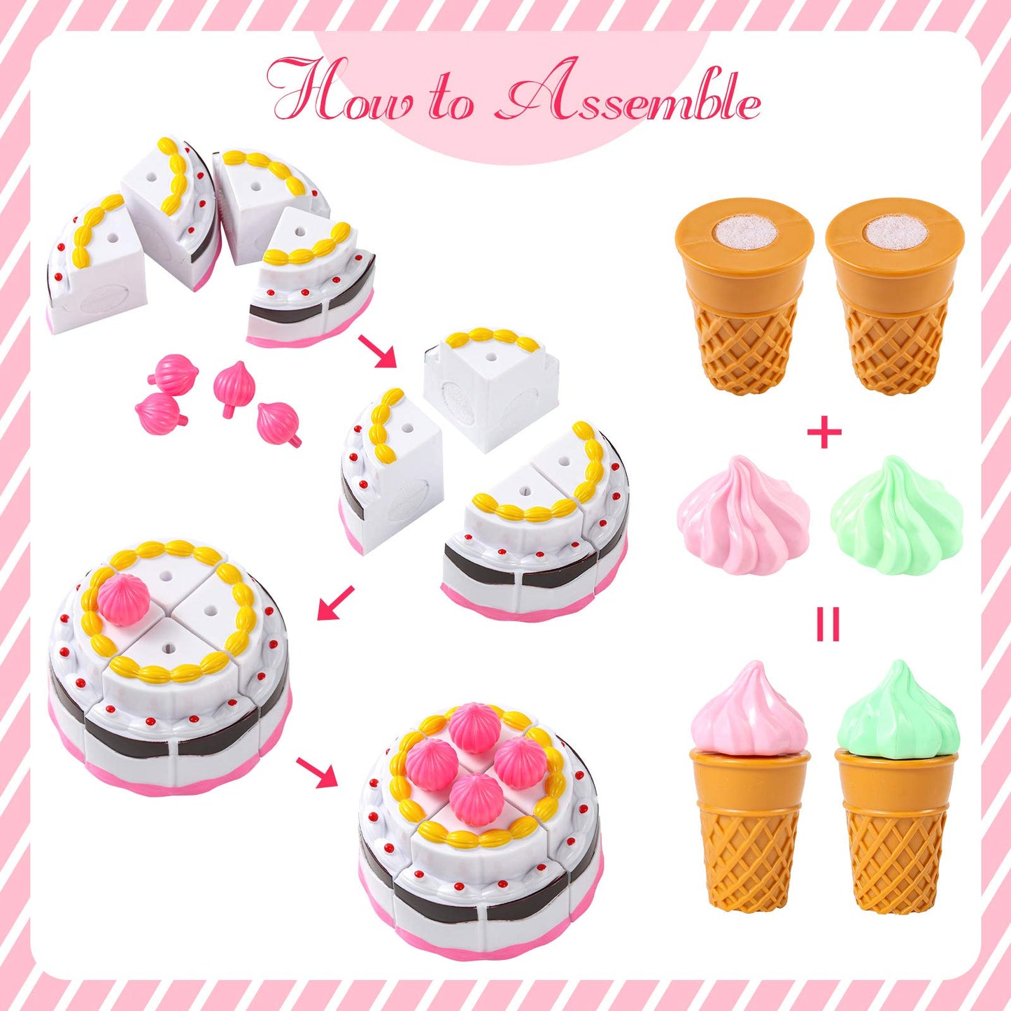 LOVESTOWN Pretend Desserts Food Toy, 15 PCS Play Food Desserts Set for Kids Kitchen, Play Dounts for Toddlers,Toy Food Ice Cream