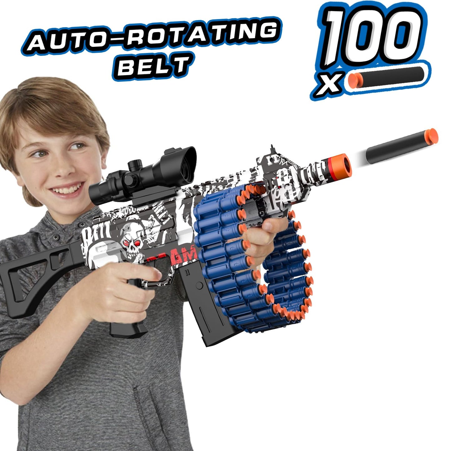 Electric Automatic Toy  JakMean Toy with 30 Dart Clips and 100 Foam Darts  Outdoor Shooting Games Toys for 6-12 Year Old Boys & Girls mature-themeds  Presents for Birthday Xmas White-Red