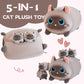 Gudisi Siamese Cat Plush Stuffed Animals - 16" Soft Jumbo Pillow, Grey Cotton, 4 Kitties Plushies, Perfect Gift for Kids and Loved Ones