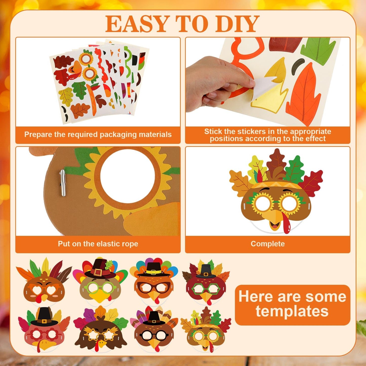 Shyyween 48 Sets Thanksgiving Turkey Mask Crafts Kits Bulk DIY Paper Craft Art Make Your Own Turkey Mask Fall Craft Kits for Tha