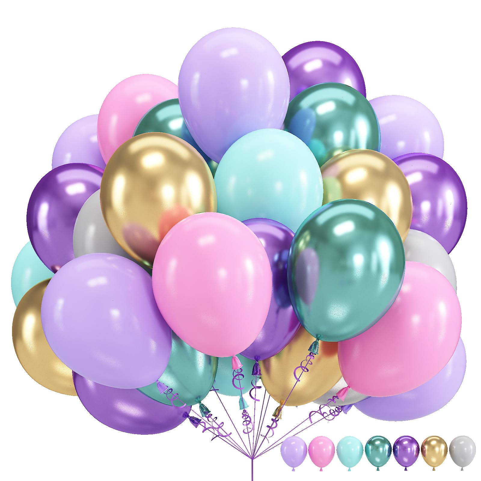 Mermaid Balloon, 60 Packs 12 Inch Mermaid Theme Birthday Party Decorations With Metallic Pink Purple And Blue Balloons Fo Girls