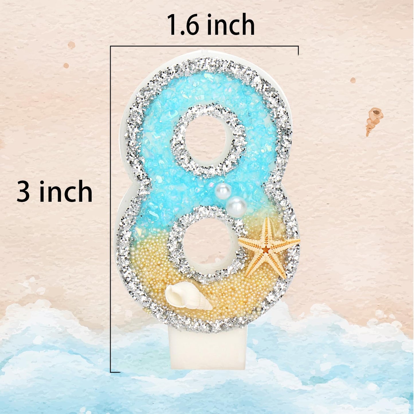 ElekFX 28th Birthday Candle for Cake, Beach Starfish Sequins Number Cake Candles, 2.76 inch Number 28 Happy Birthday Candle, Cak