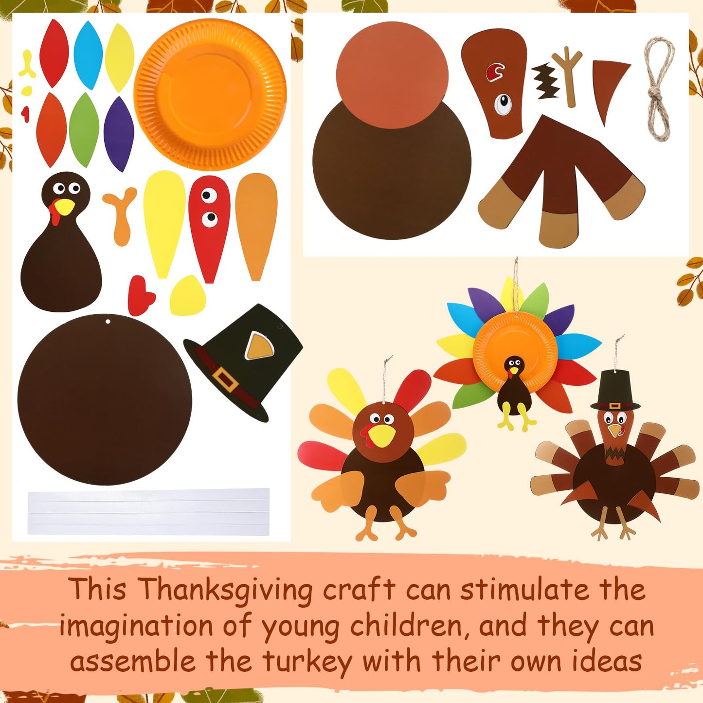 Harloon 6 Set Thanksgiving Turkey Craft Kits for Kids DIY Make a Turkey Art 13-17 Large Thanksgiving Hanging Ornaments Decoratio