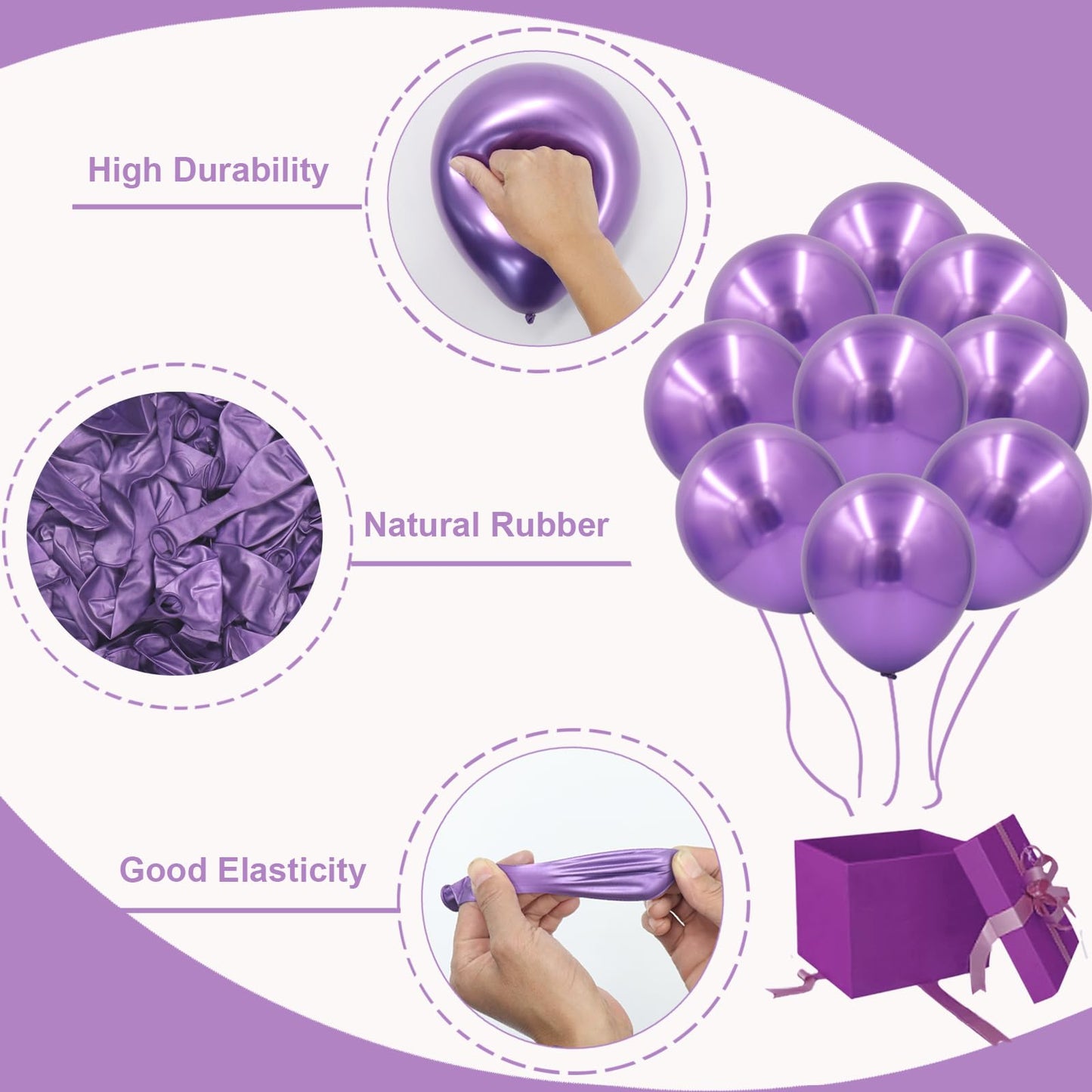 Purple Balloons In Different Sizes 5 10 12 18Inch-134Pcs Metallic Chrome Purple Balloons For Garland Arch