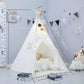 Teepee Tent For Kids With Padded Mat, Foldable Play Tent With Carry Bag For Indoor Outdoor, Pompom Lace Cotton Canvas Playhouse Tipi For Girls Boys