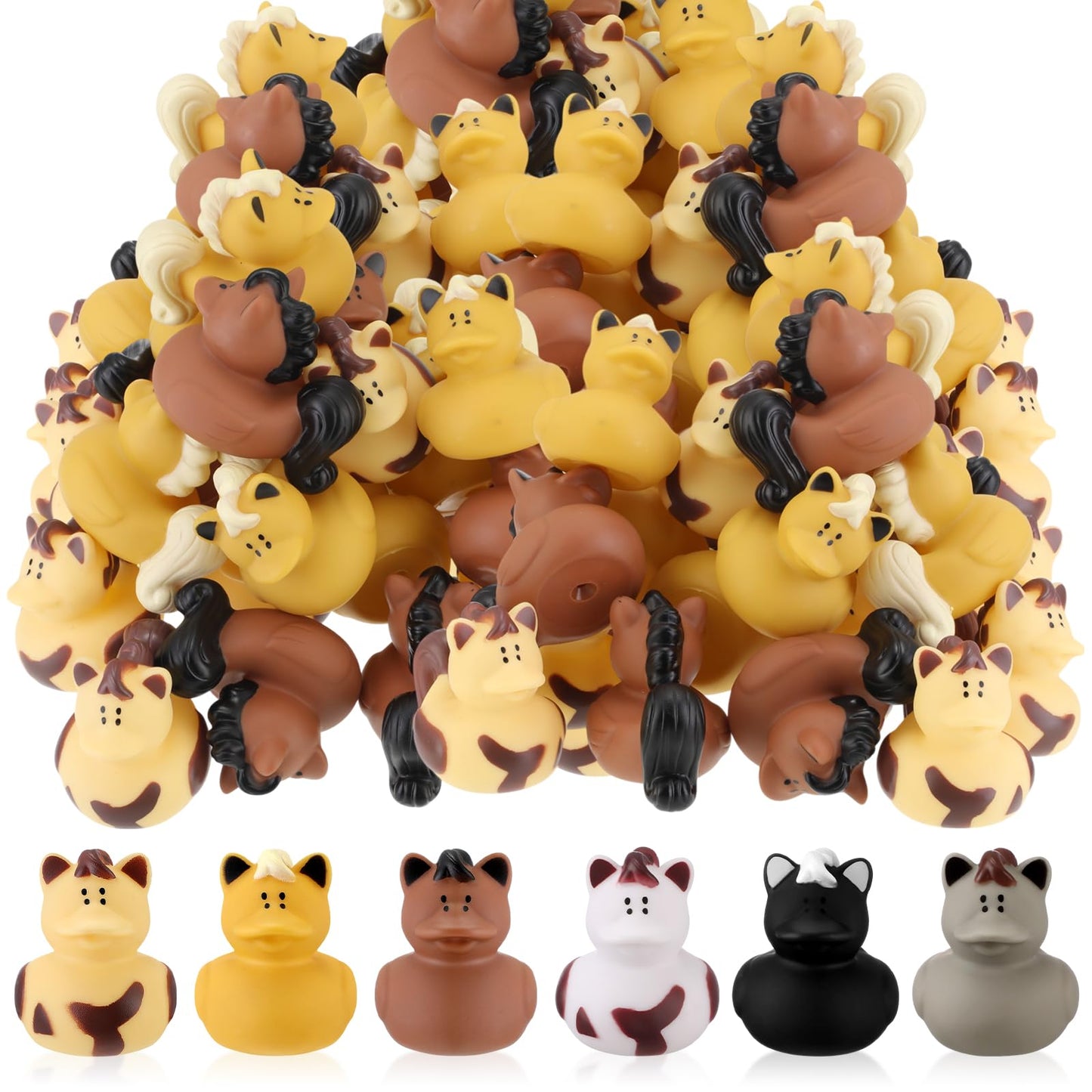 Hungdao 48 Pcs Horse Rubber Duck 2.36 Inch Bucking Bronco Ducks Pool Float Bath Decor Gift for Horse Racing Festival Boys and Gi