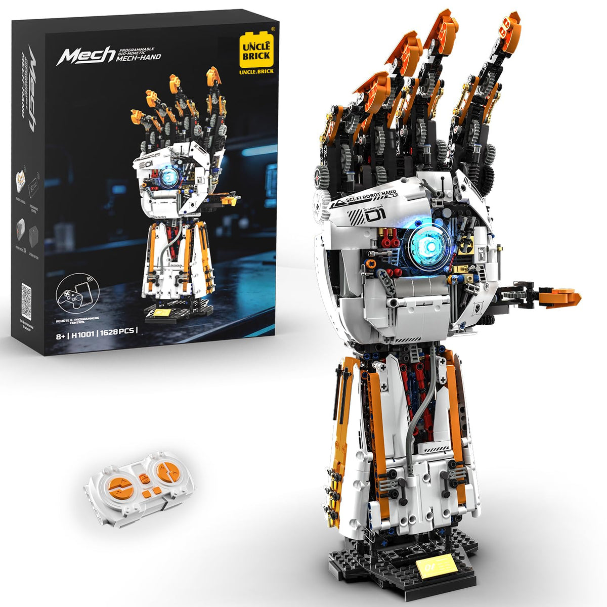 UNCLE BRICK Technical Robotic Hand Building Blocks Kit,Equipped with 4 Motors and Can Be Remotely Controlled,Set for Aged 814 a