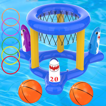 Eboozone Inflatable Pool Toys Basketball Hoop & Ring Toss Game, 2-In-1 Pool Toys Games Set, Swimming Pool Games Summer Pool Toys