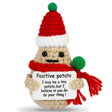 Dafuriet Mini Funny Positive Potato, 3 Inch Knitted Wool Doll With Positive Card For Cheer Up Gifts And Party Decorations, Cute Wool Positive Potato Crochet Doll For Birthday Gifts (Christmas Potato)