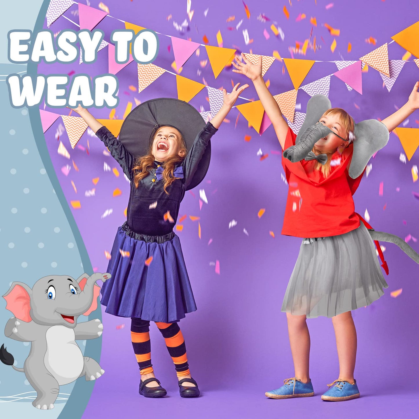 Haysandy Kids Elephant Tutu Skirt Accessories Elephant Headband Ears Nose Tail Bow Tie and Tutu Skirt for Carnival Cosplay(15.7 Inch Delicate)