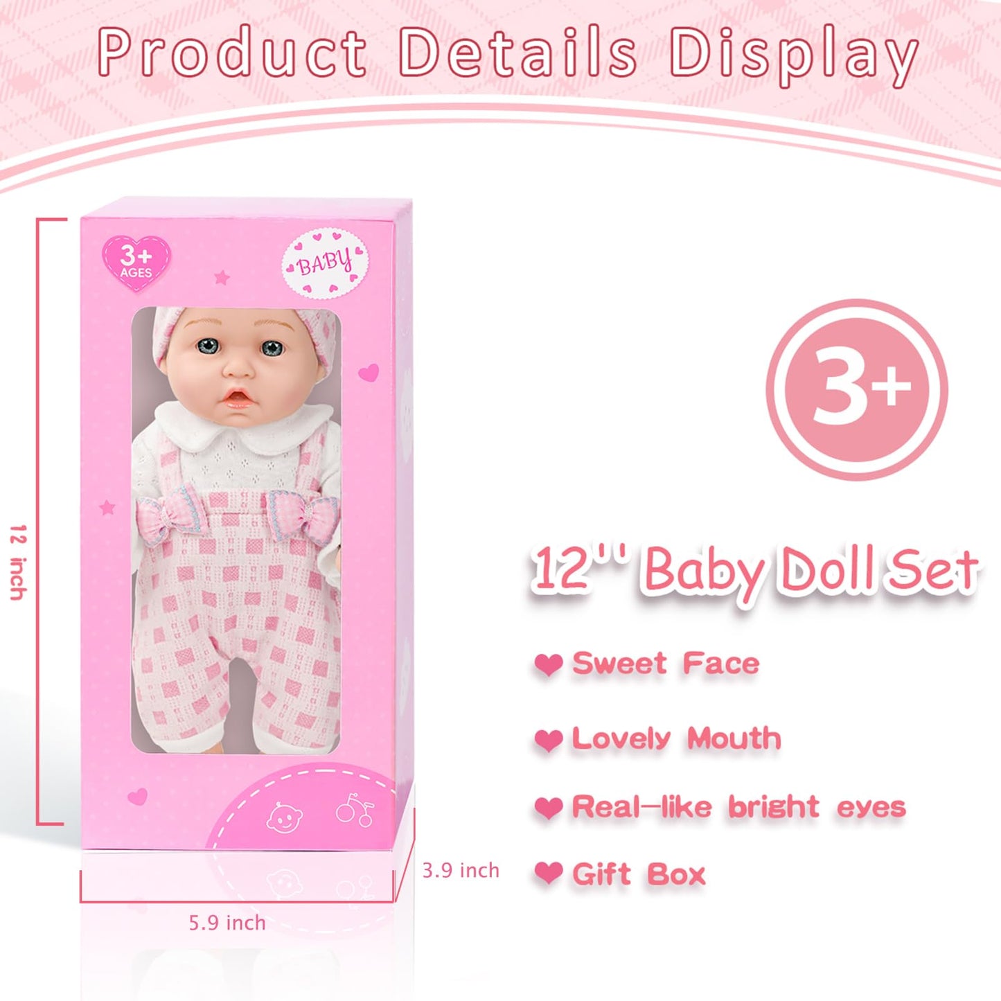 12 Girl Baby Doll Playset with Accessories and Clothes in Gift Box for Little Girls,12 Inch Small Realistic Baby Dolls Pacifier
