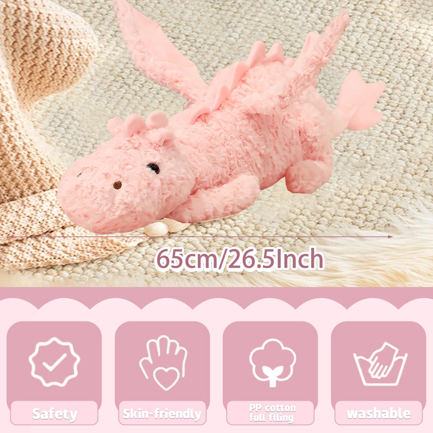 Eouobomo Dragon Plush Pillow,Soft Flying Dragon Stuffed Animals-26.5Inch Kawaii Cute Dragon Animal Plushies Toy,Perfect Birthday