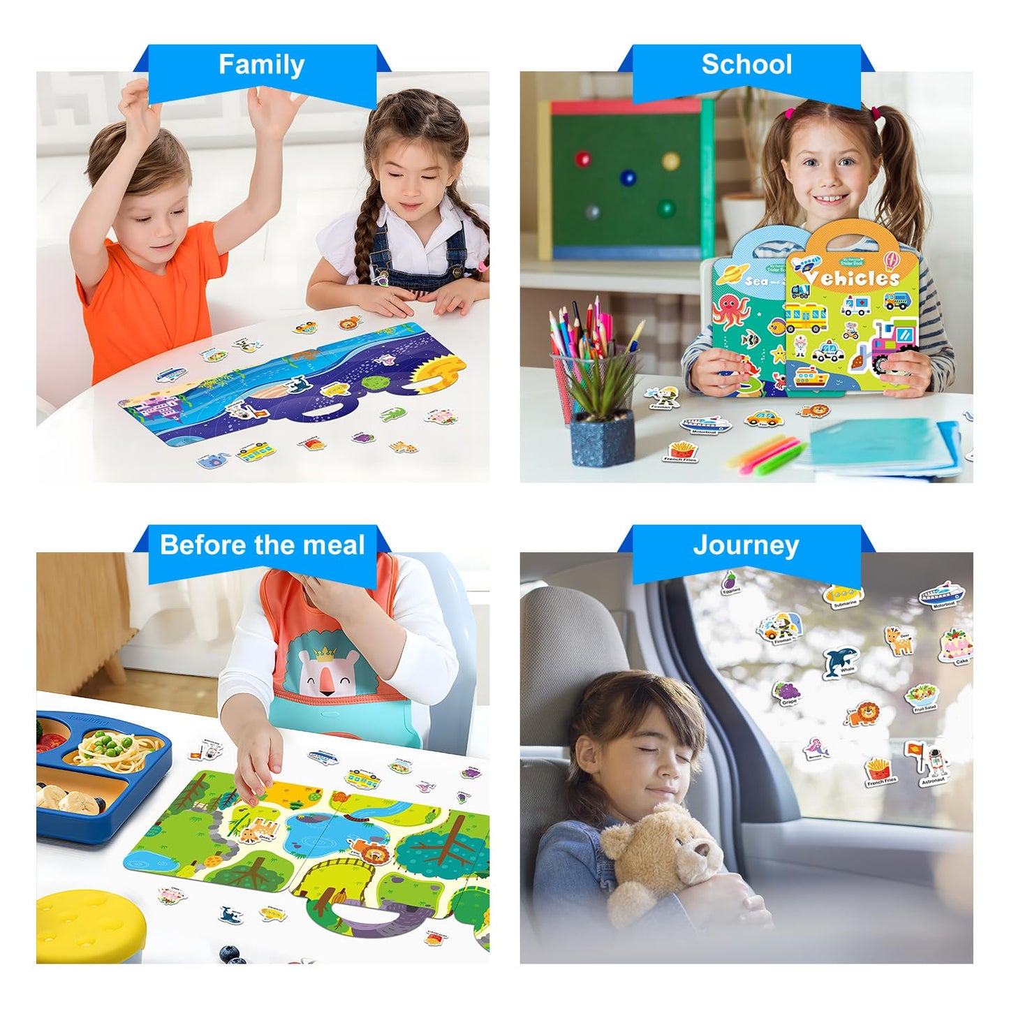 Towjug 3 Set Reusable Stickers Book For Toddles, Preschool Learning Activity Sticker Books, Jelly Stickers Quiet Books For Girls
