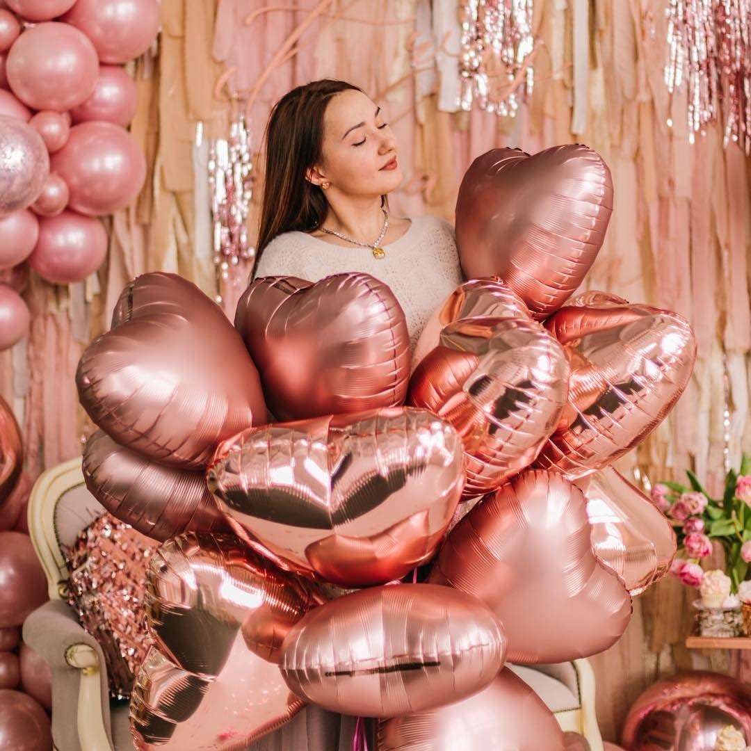 Lovoir 10 Pcs Rose Gold Heart Shape Foil Mylar Balloons 18 Inch Love Balloons For Valentine'S Day Birthday Party Decorations Wed