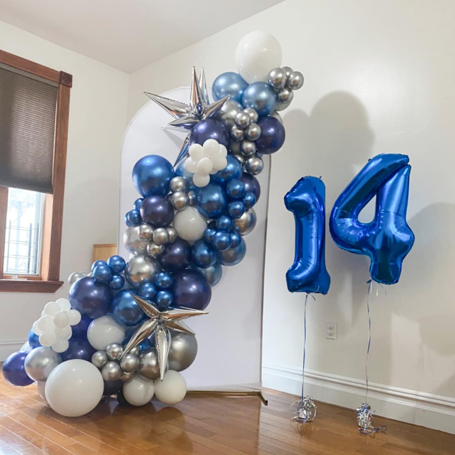 Blue White Silver Balloon Arch Kit, Navy Blue Silver White Balloon Garland With Metallic Dark Blue Light Blue Silver Balloons Fo