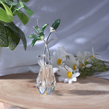 Movdyka Crystal Lily Flower Figurine With Stems, Handmade Collectible Statue For Decoration Mothers Day, Centerpiece, Valentines Day, Bridal Shower Gift Green