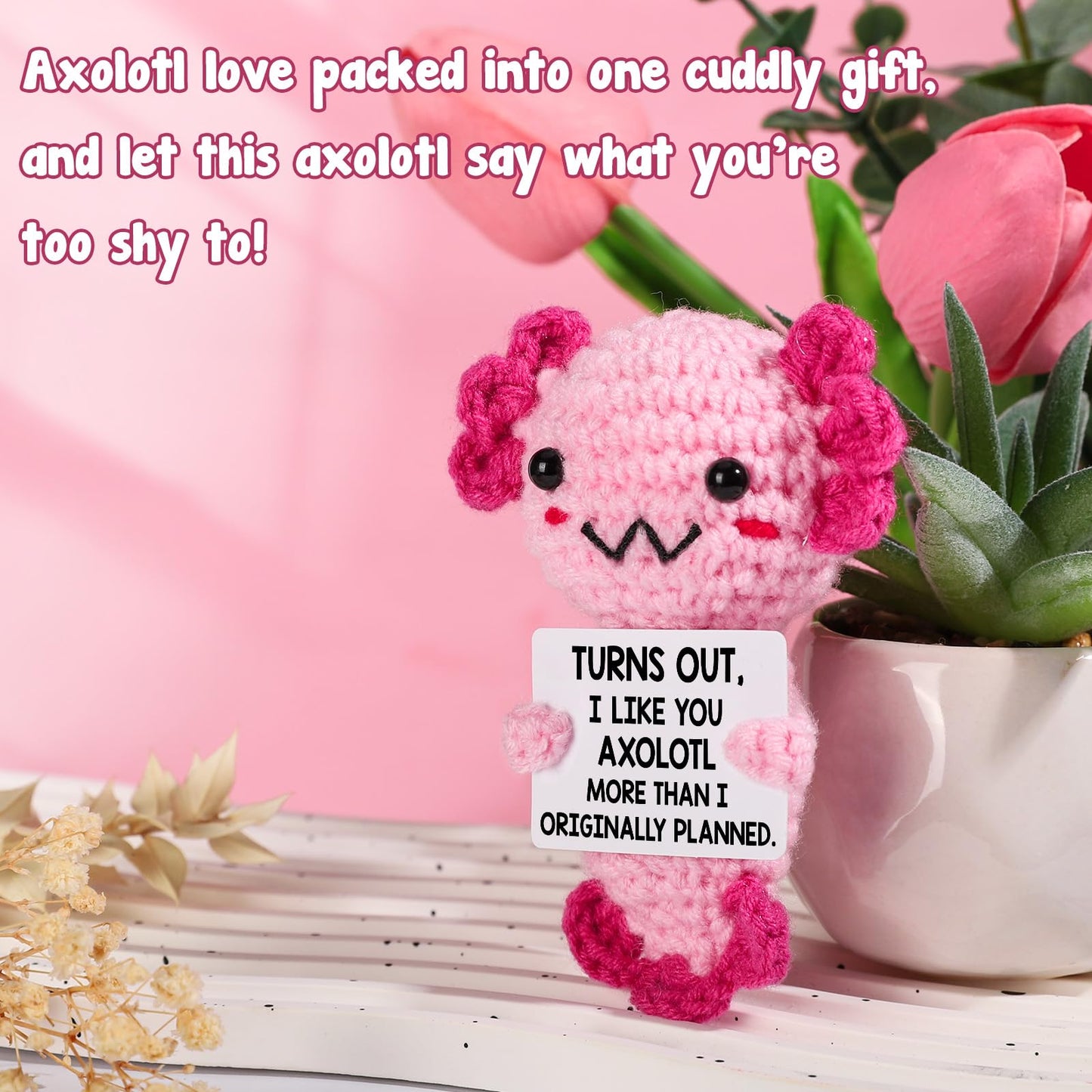 Weming Mini Crochet Axolotl - Polyester, 2"x2.3"x3.2", New Relationship Gift for Him/Her, Model ALOTL