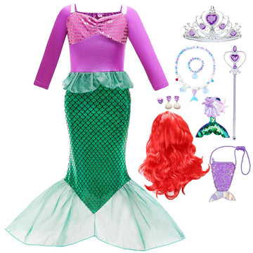 Zaisuifun Princess Dress Up Mermaid Costume Little Girls Mermaid Dress Halloween Cosplay Costumes, Purple, 4-5 Years(Tag 120)