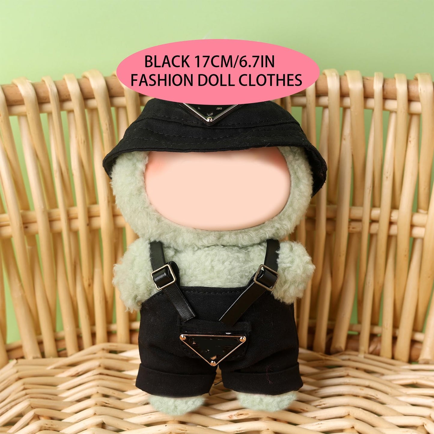 17cm Clothes Set(NO Doll)  Cute Hat & Unique Pocket Design Overalls Dress-up Set  Handmade Clothing Designed for 17cm Doll.(Overalls (Black))