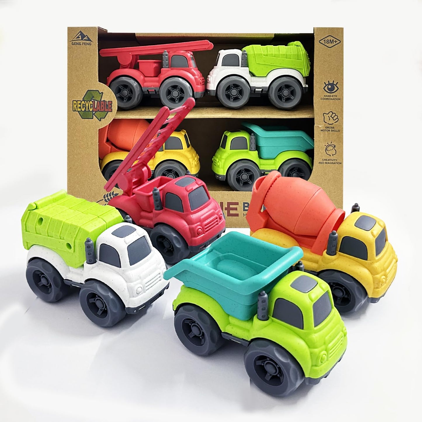 Toddler Car Toys for 1-3 Year Old, 4 Pcs Dump Truck Toys and Mixer Cement,BPA Free Outdoor Toys for Toddlers,Christmas Birthday