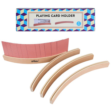 Offelec 4 Pack Card Holders For Playing Cards - Curved Wooden Playing Card Holder Racks Tray Set For Kids Adults Seniors Family,