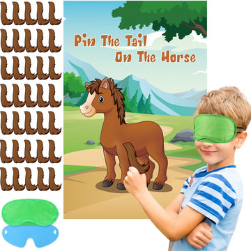 Hooqict Pin The Tail On The Horse Game For Kids Girls Horse Birthday Party Decorations Horse Party Favors, Large Horse Poster With 30 Tails Stickers
