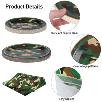 Durony 96 Pieces Camouflage Themed Party Supplies Serve 24 Include Dinner Paper Plates Luncheon Napkins Party Cups For Camouflag