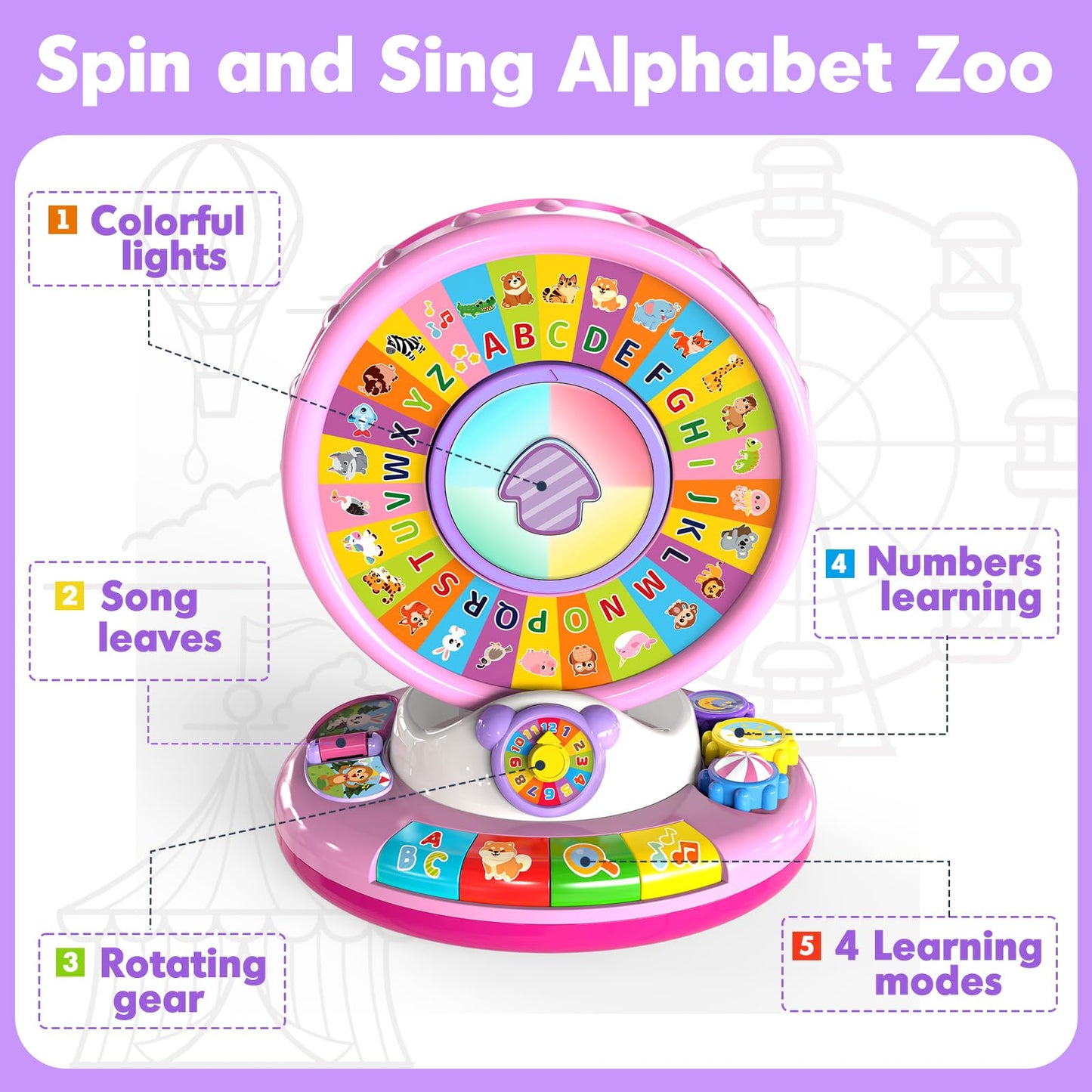 Learning Toy For 1 2 3 Year Old Girls, Spin And Sing Alphabet Zoo With Sounds, Interactive Educational Toys For Toddlers 1-3, Ch