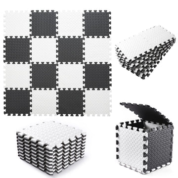 Tamiplay Foam Play Mat - 0.4 Inch Soft Eva Non-Toxic Interlocking Tiles, Baby Exercise Puzzled Floor Mats, 16 Tiles (White/Black